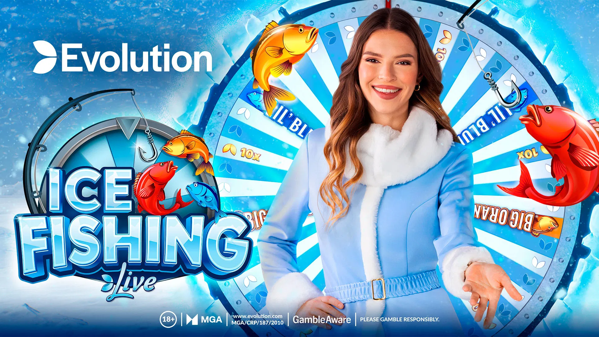 Pantalla de juego Ice Fishing con ambiente ártico