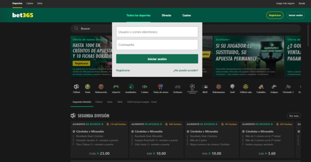 Login en Bet365 Casino
