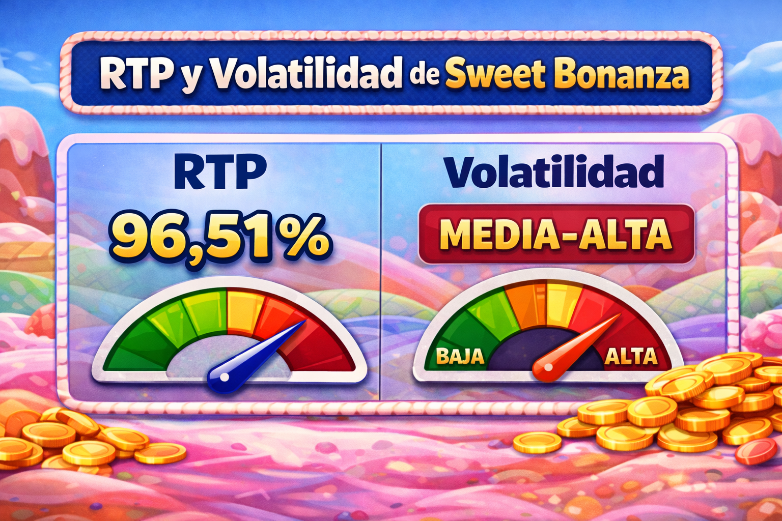 RTP del 96,51 % y nivel de volatilidad media-alta del slot Sweet Bonanza