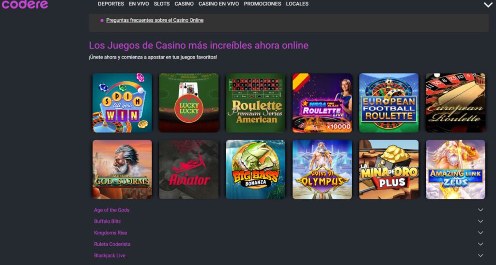 Juegos en Codere Casino