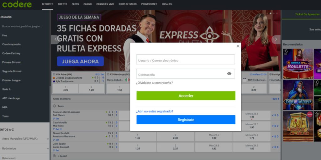 Login en Codere Casino