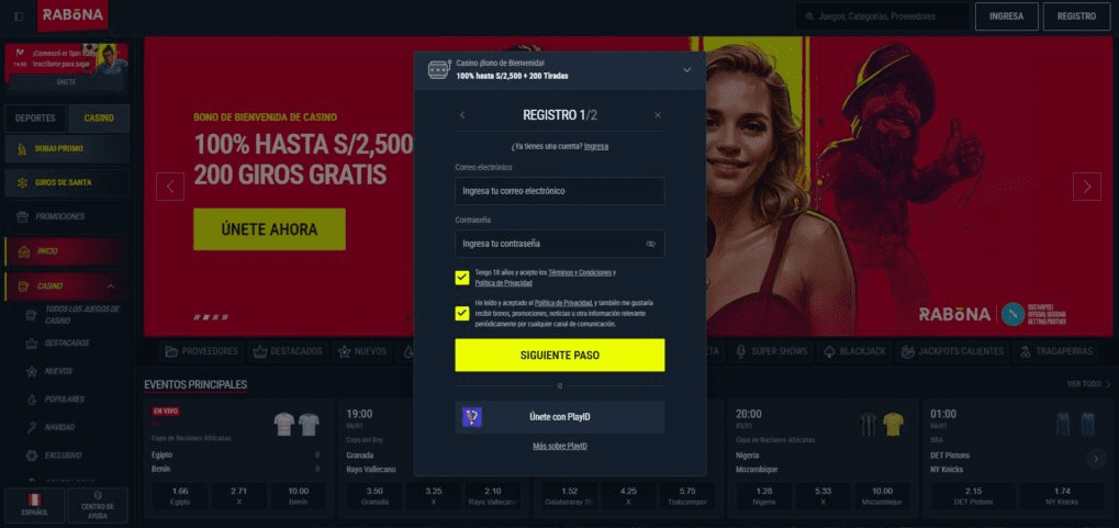 Guía de registro en Rabona 
