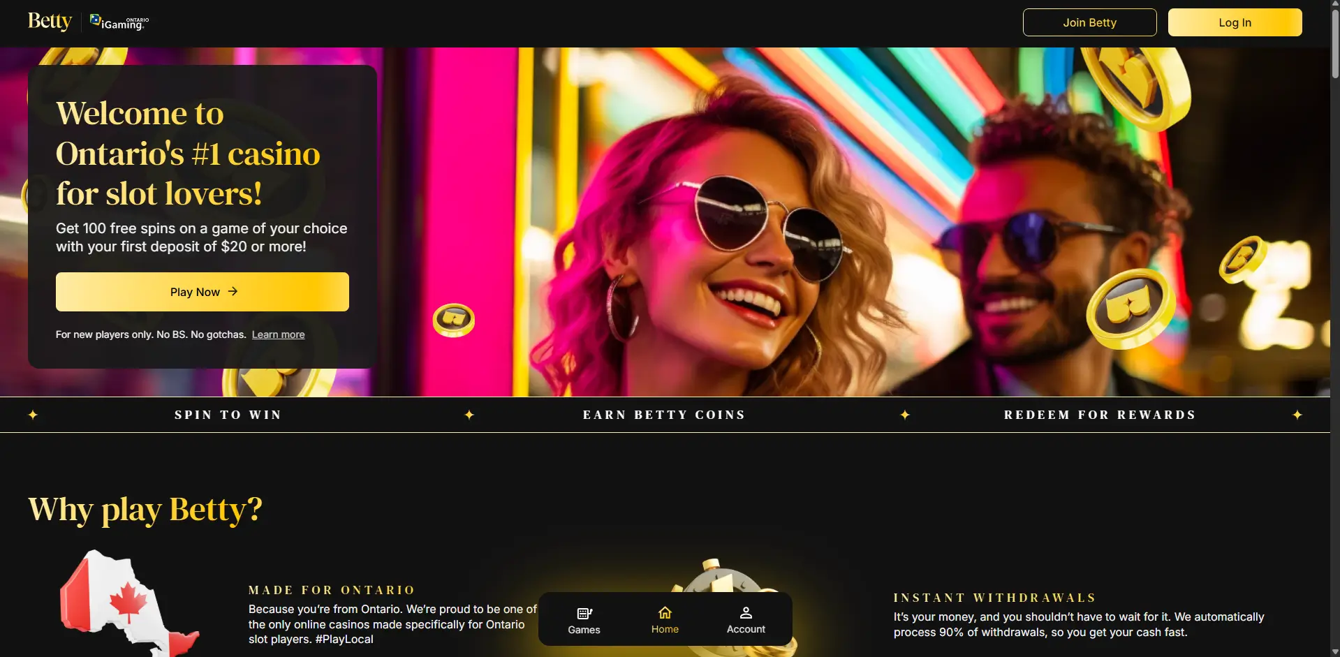 betty main menu